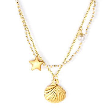 necklace with star and shell charm gold plated 
