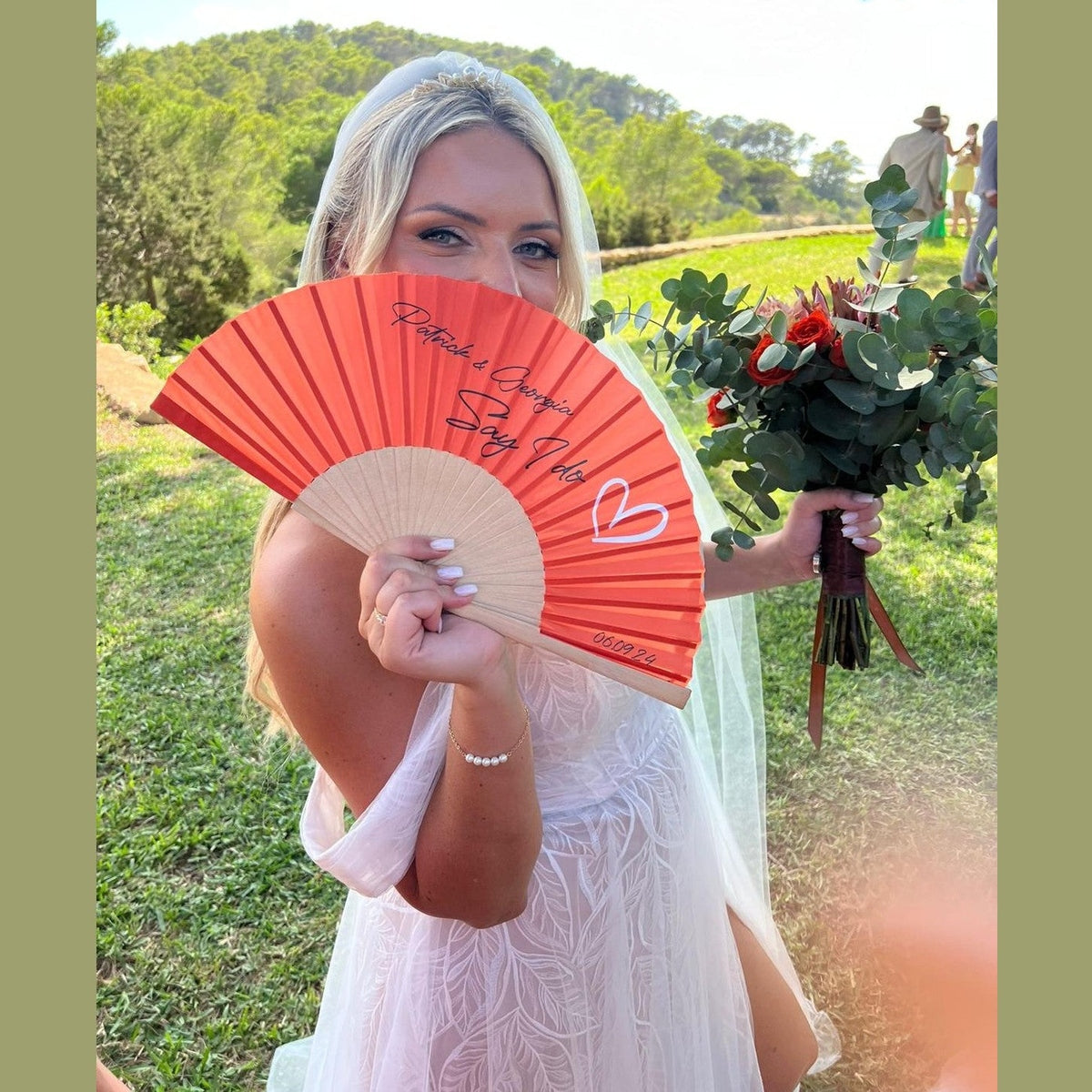 Customised Wedding Fan (personalised branded fan) from Fantastico Fans.